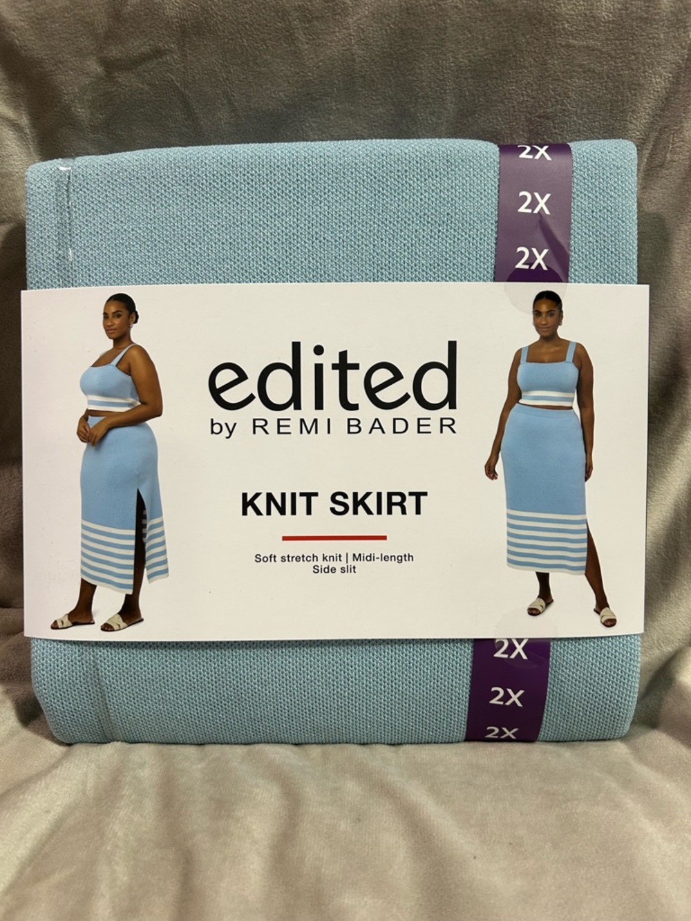 Edited by Remi Bader Light Blue‎ Knit Midi Skirt with Side Slit